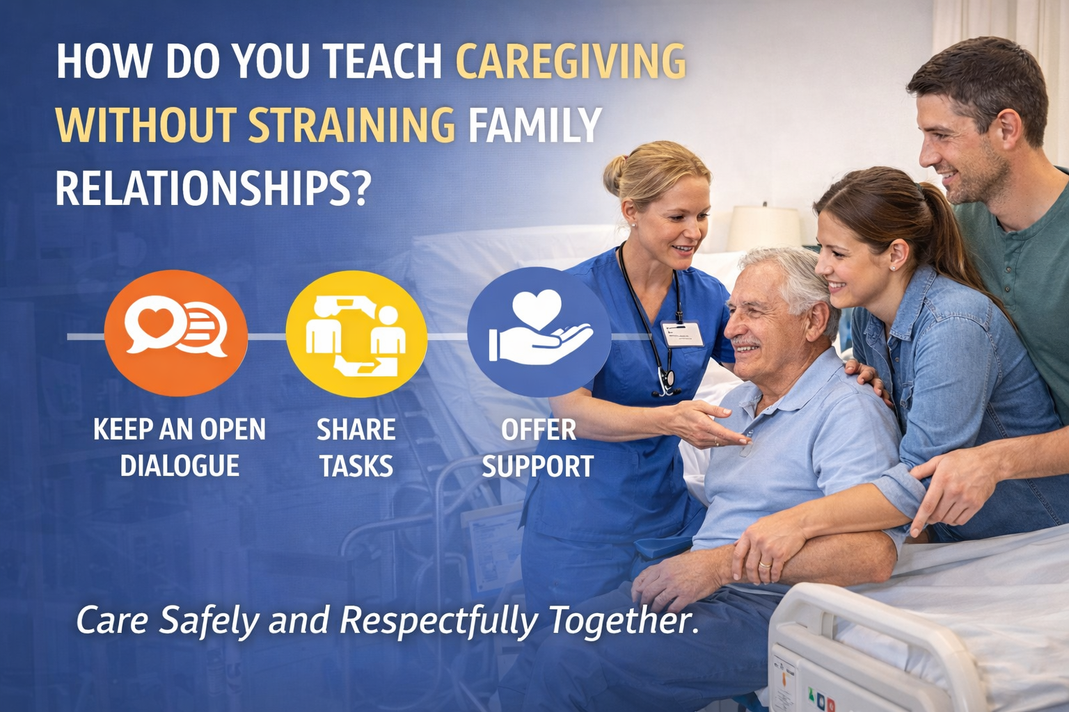 Two family members in Toronto learning to adjust a hospital bed with mattress rental while maintaining a supportive and positive atmosphere.