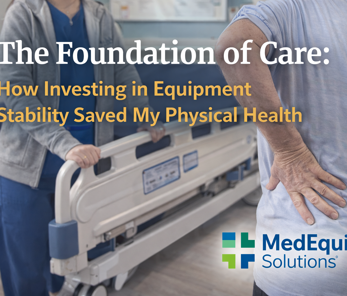 A caregiver using the electronic controls of a hospital bed for home use to assist a patient, provided by MedEquip Solutions.