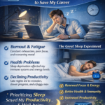 Professional closing a laptop and sleeping peacefully at night, representing the decision to stop late-night working and prioritize healthy sleep for productivity and career success, supported by MedEquip Solutions.